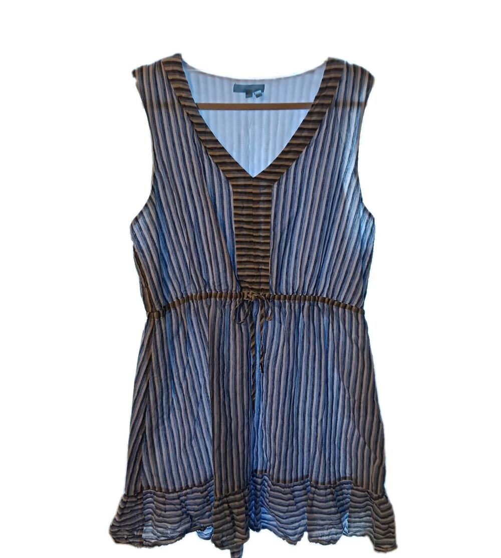 Draper James Womens sz XL Blue White Striped Linen Blend Sleeveless Short Dress